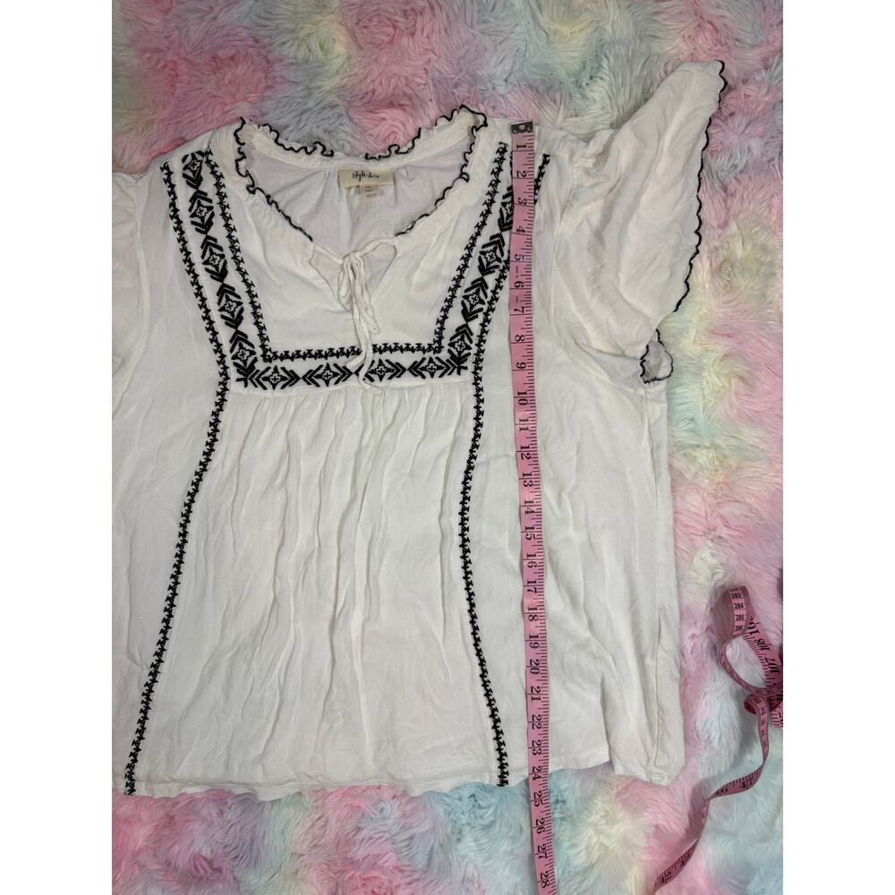 Style & Co White Embroidered Boho Tie Front Top Scalloped Sleeves XXL - Picture 7 of 11